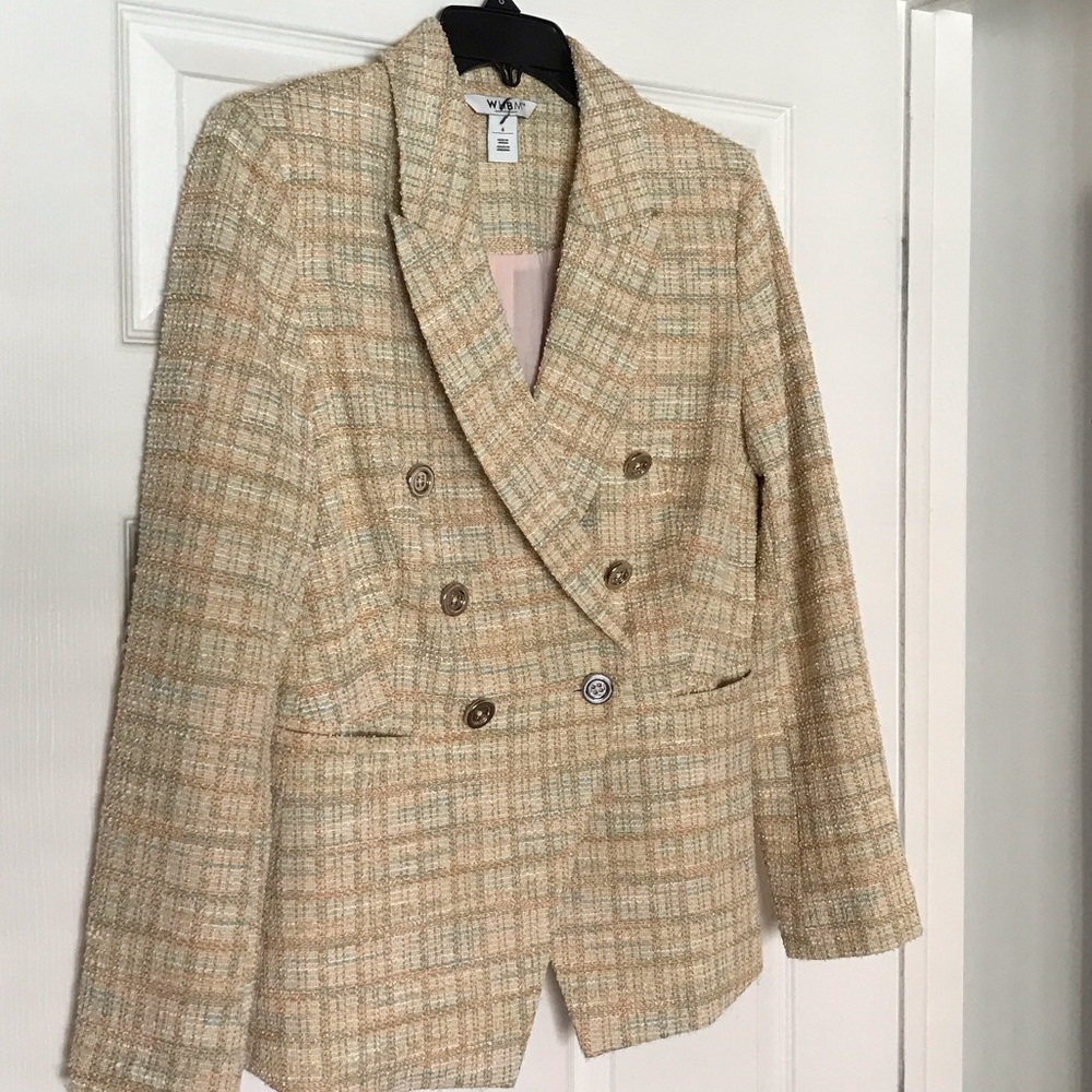 White House Black Market New unworn peachy pink beige tweed blazer